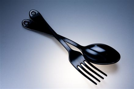 Serveringsset melamin (gaffel, sked), svart